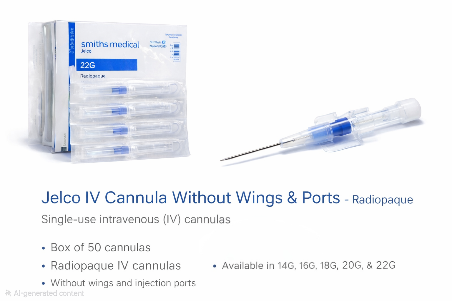 Jelco IV Cannula Without Wings & Ports per box of 50